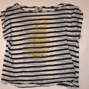 Sheer Striped Top w/ Gold Beetle Print